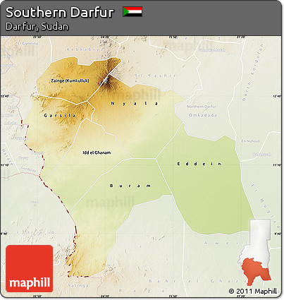 Physical Map of Southern Darfur, lighten
