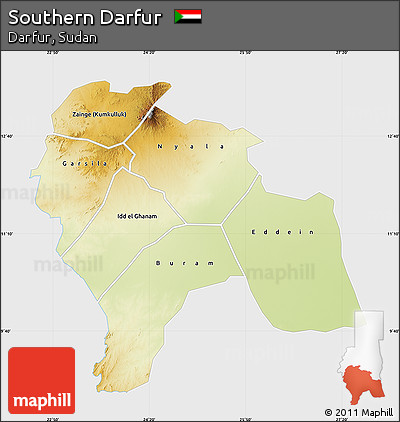 Physical Map of Southern Darfur, single color outside