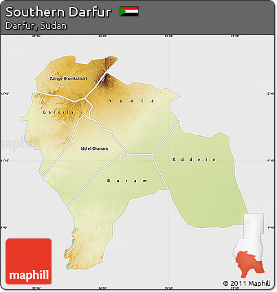 Physical Map of Southern Darfur, single color outside