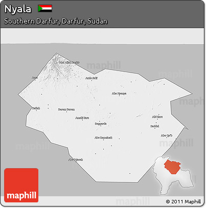 Gray 3D Map of Nyala, single color outside
