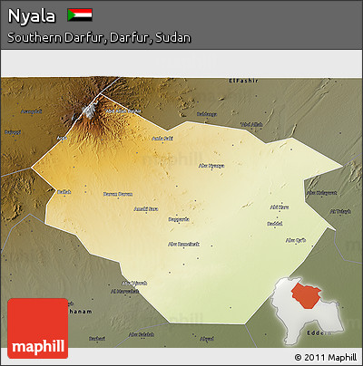 Physical 3D Map of Nyala, darken