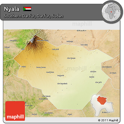 Physical 3D Map of Nyala, satellite outside