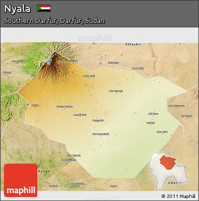 Physical 3D Map of Nyala, satellite outside