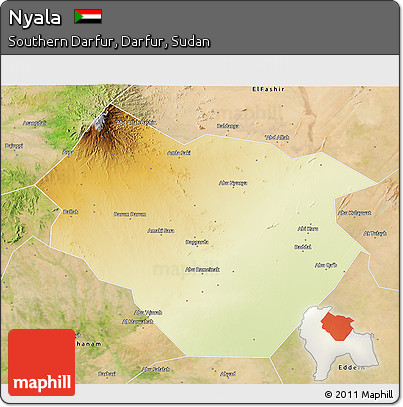 Physical 3D Map of Nyala, satellite outside