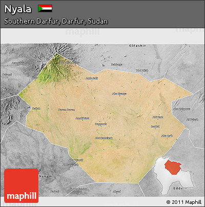 Satellite 3D Map of Nyala, desaturated
