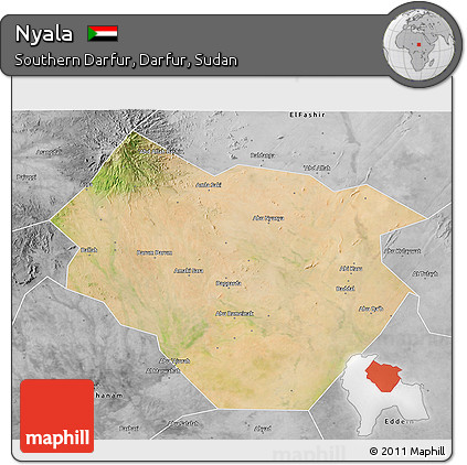 Satellite 3D Map of Nyala, desaturated