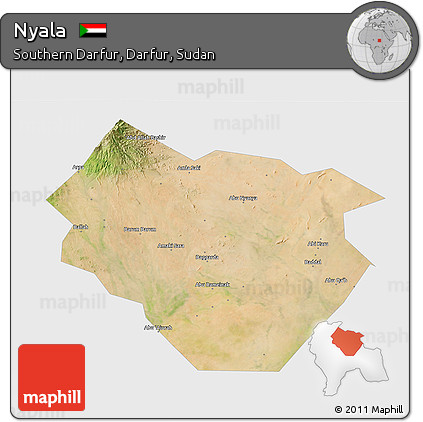 Satellite 3D Map of Nyala, single color outside