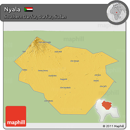 Savanna Style 3D Map of Nyala, single color outside