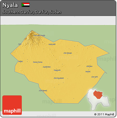 Savanna Style 3D Map of Nyala, single color outside