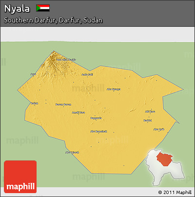 Savanna Style 3D Map of Nyala, single color outside
