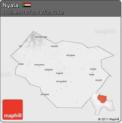 Silver Style 3D Map of Nyala, single color outside
