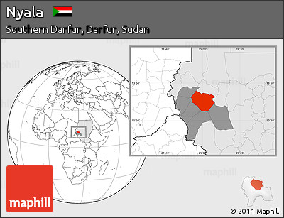 Blank Location Map of Nyala, highlighted country, highlighted parent region