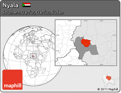 Blank Location Map of Nyala, highlighted country, highlighted parent region