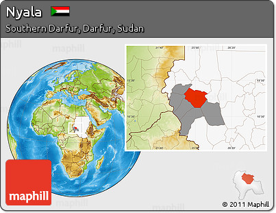 Physical Location Map of Nyala, highlighted country, highlighted parent region