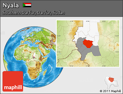 Physical Location Map of Nyala, highlighted parent region, highlighted grandparent region