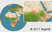Satellite Location Map of Nyala, within the entire country