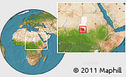 Satellite Location Map of Nyala, highlighted parent region, highlighted grandparent region, within the entire country
