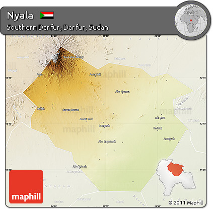 Physical Map of Nyala, lighten