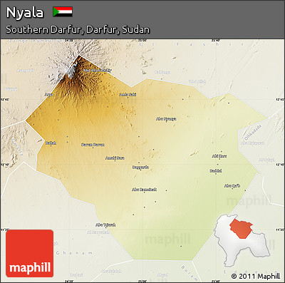 Physical Map of Nyala, lighten