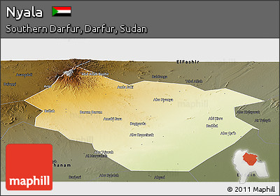 Physical Panoramic Map of Nyala, darken