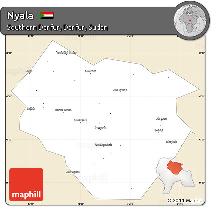 Classic Style Simple Map of Nyala, single color outside