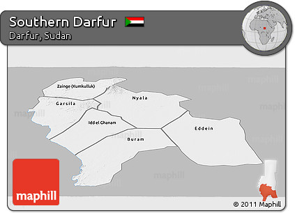 Gray Panoramic Map of Southern Darfur, single color outside