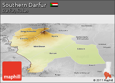 Physical Panoramic Map of Southern Darfur, desaturated