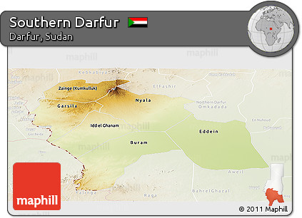 Physical Panoramic Map of Southern Darfur, lighten