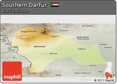 Physical Panoramic Map of Southern Darfur, semi-desaturated