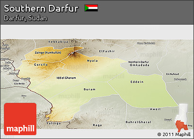 Physical Panoramic Map of Southern Darfur, semi-desaturated