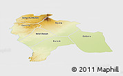 Physical Panoramic Map of Southern Darfur, single color outside