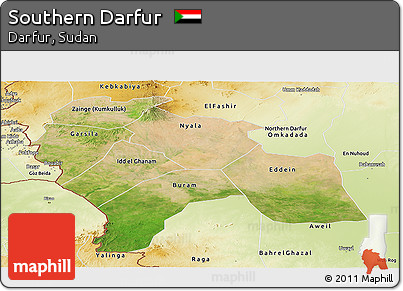 Satellite Panoramic Map of Southern Darfur, physical outside