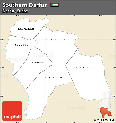 Classic Style Simple Map of Southern Darfur, single color outside