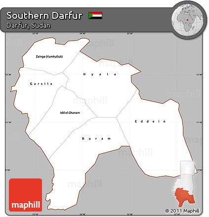 Gray Simple Map of Southern Darfur, cropped outside