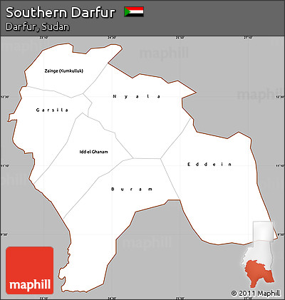 Gray Simple Map of Southern Darfur, cropped outside