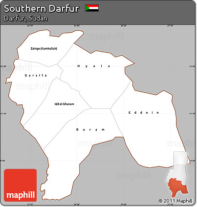 Gray Simple Map of Southern Darfur, cropped outside