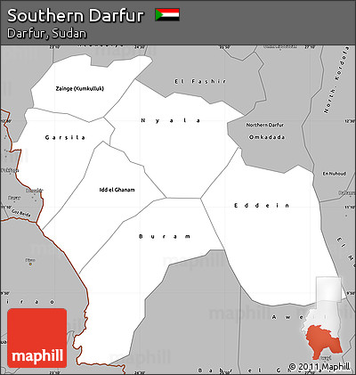 Gray Simple Map of Southern Darfur