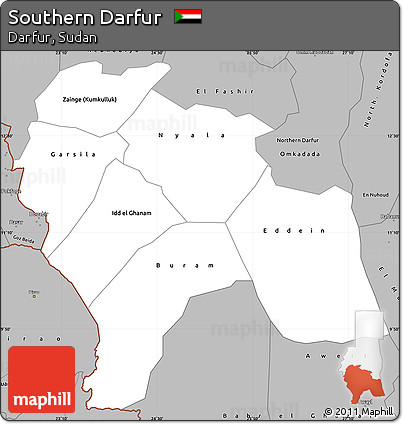 Gray Simple Map of Southern Darfur