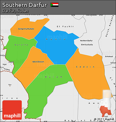 Political Simple Map of Southern Darfur, single color outside, borders and labels