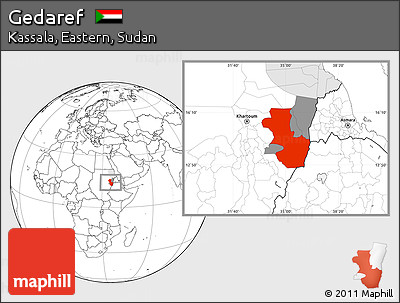 Blank Location Map of Gedaref, highlighted parent region, highlighted grandparent region