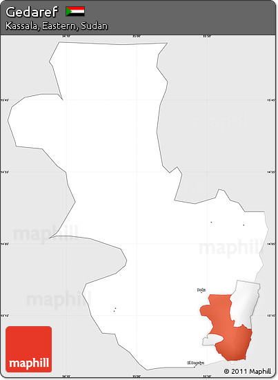Silver Style Simple Map of Gedaref, single color outside