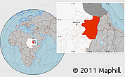 Gray Location Map of Kassala, highlighted country, highlighted parent region, hill shading