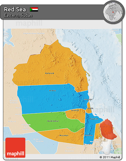 Political 3D Map of Red Sea, lighten