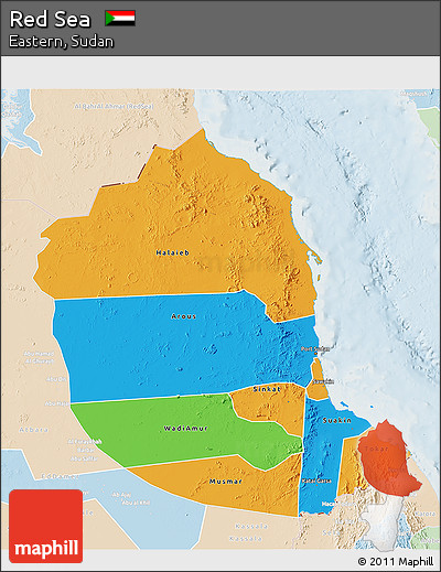 Political 3D Map of Red Sea, lighten