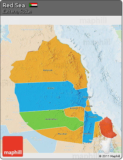Political 3D Map of Red Sea, lighten