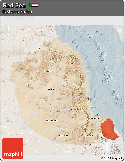 Satellite 3D Map of Red Sea, lighten