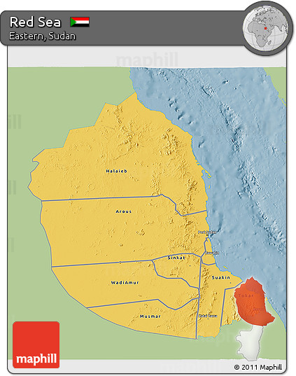 Savanna Style 3D Map of Red Sea, single color outside