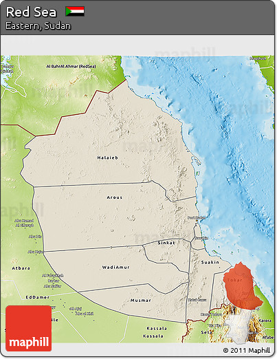 Shaded Relief 3D Map of Red Sea, physical outside