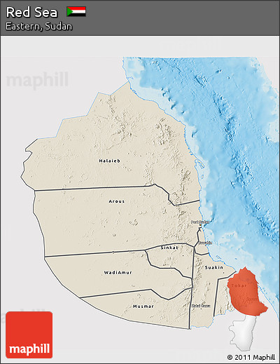 Shaded Relief 3D Map of Red Sea, single color outside