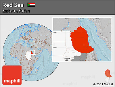 Gray Location Map of Red Sea, highlighted country, highlighted parent region, hill shading
